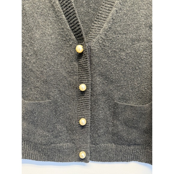 Cabi Charcoal Gray V Neck 3/4 Sleeve Button Front Cardigan Sweater Women's L - Picture 2 of 8